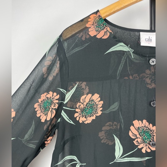 Cabi La Di Da Black Sheer Chiffon Flutter Sleeve Button Up Blouse 5206 - Picture 7 of 8